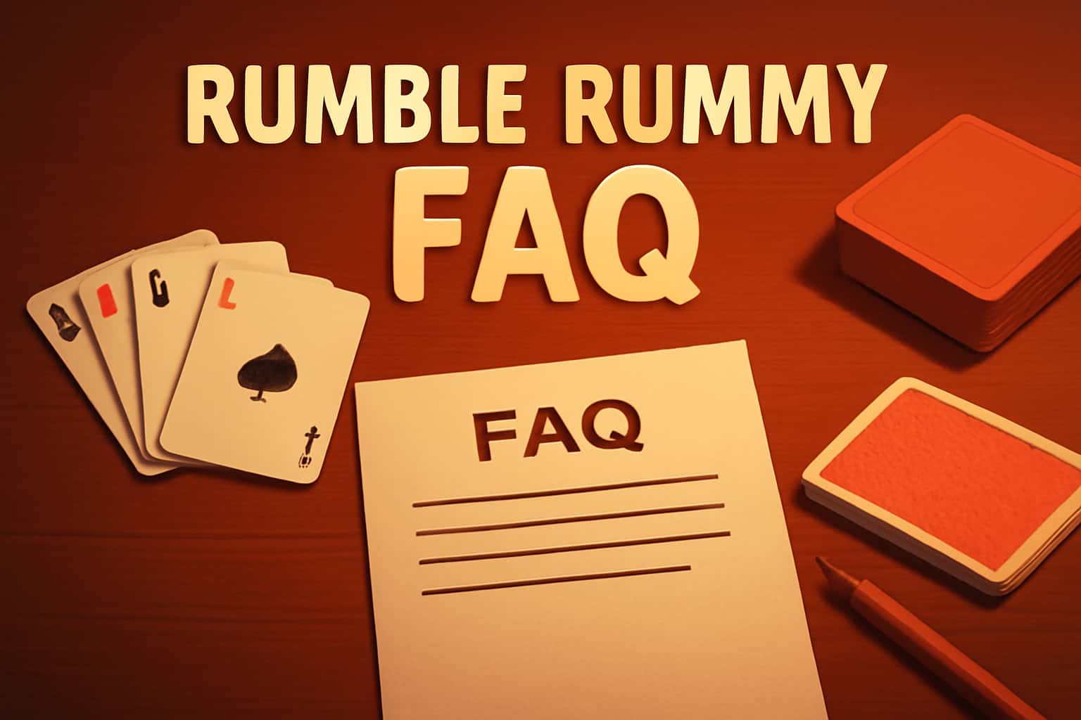 Informational scene depicting Rumble Rummy FAQ with a high-tech design.