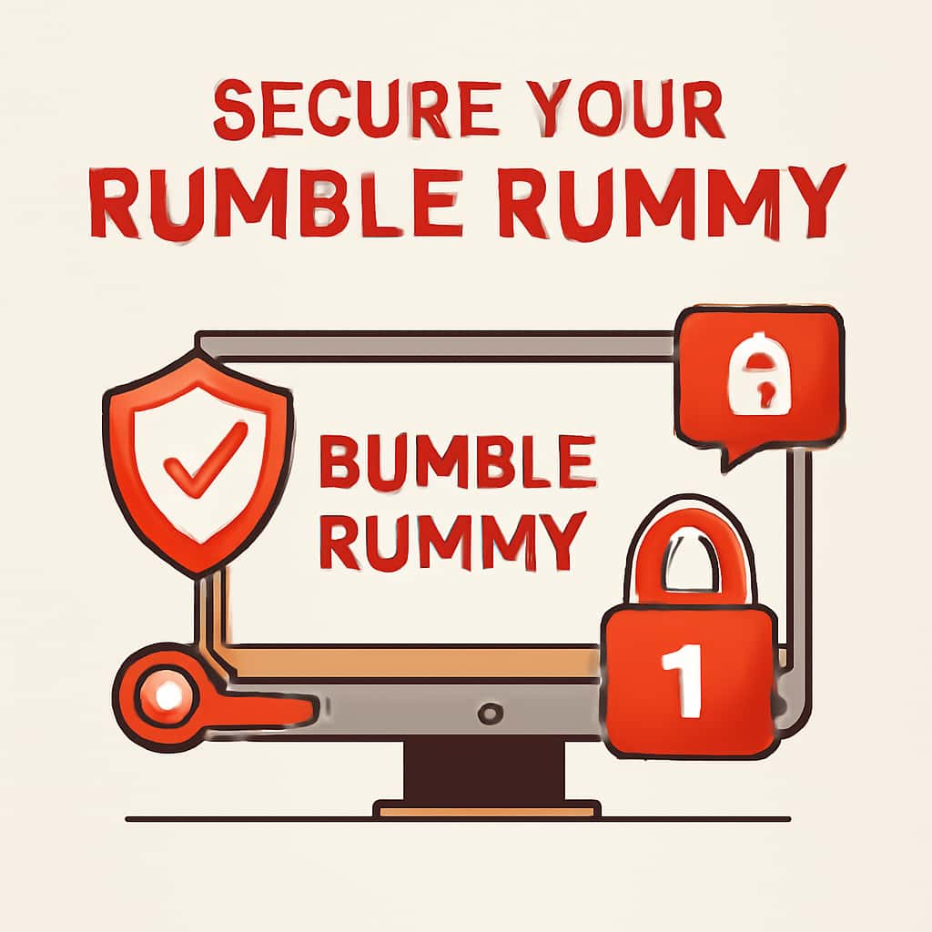 An educational illustration depicting account protection strategies for Rumble Rummy users.