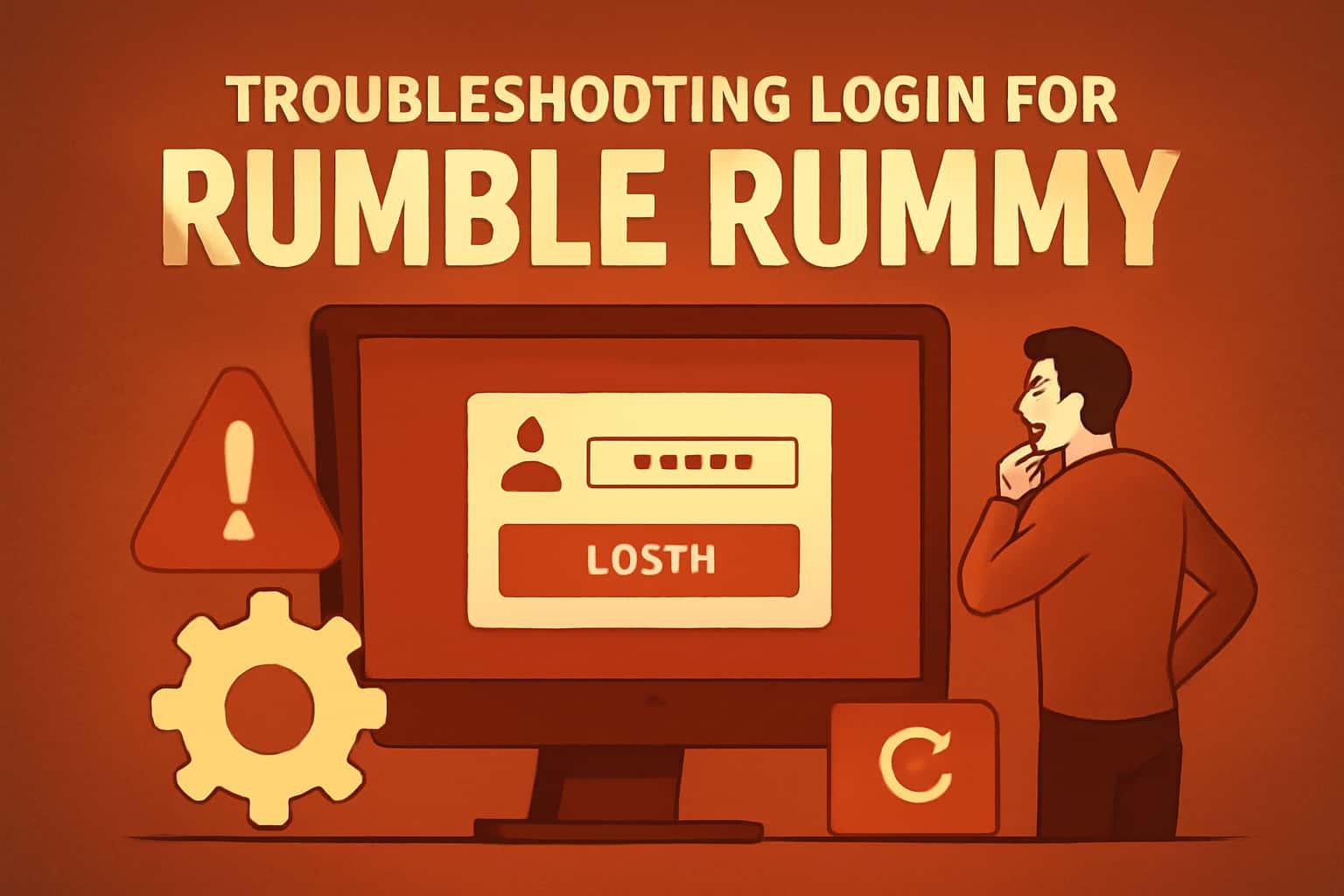An illustration showing troubleshooting tips for Rumble Rummy login issues.